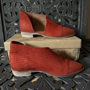 Free People Flat Royale D’Orsay Red Croc Suede Leather Booties Slip On NIB 38